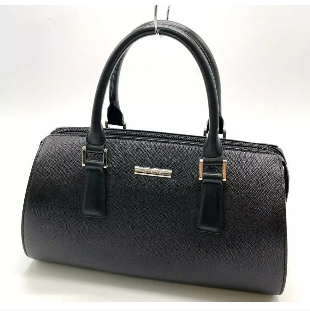 Auth Burberry Leather Black Nova Check Pattern Tubular Bag